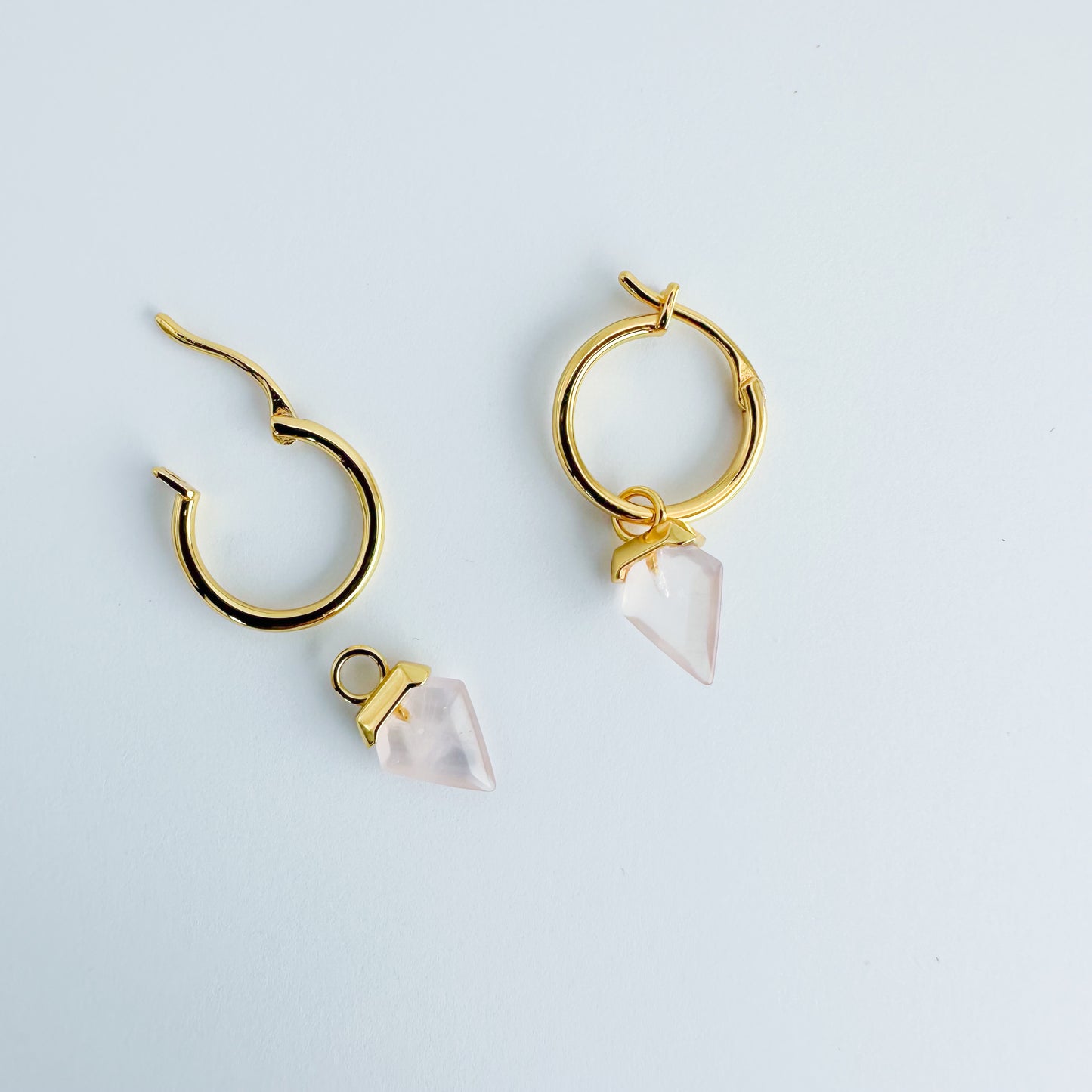 Rose Quartz Crystal Dangle Hoop Earrings
