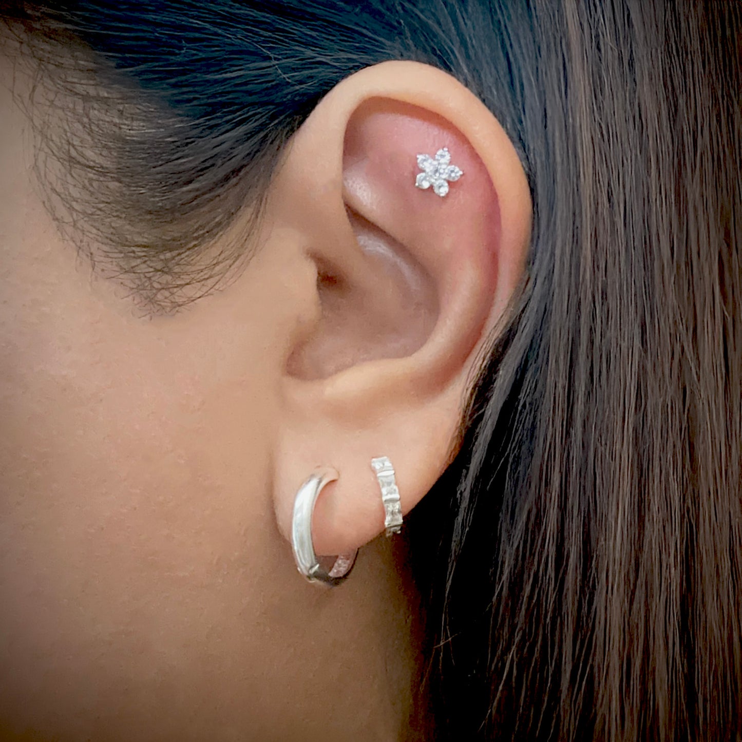 Sidewalk Silver Baguette Huggie Earrings with Cubic Zirconia