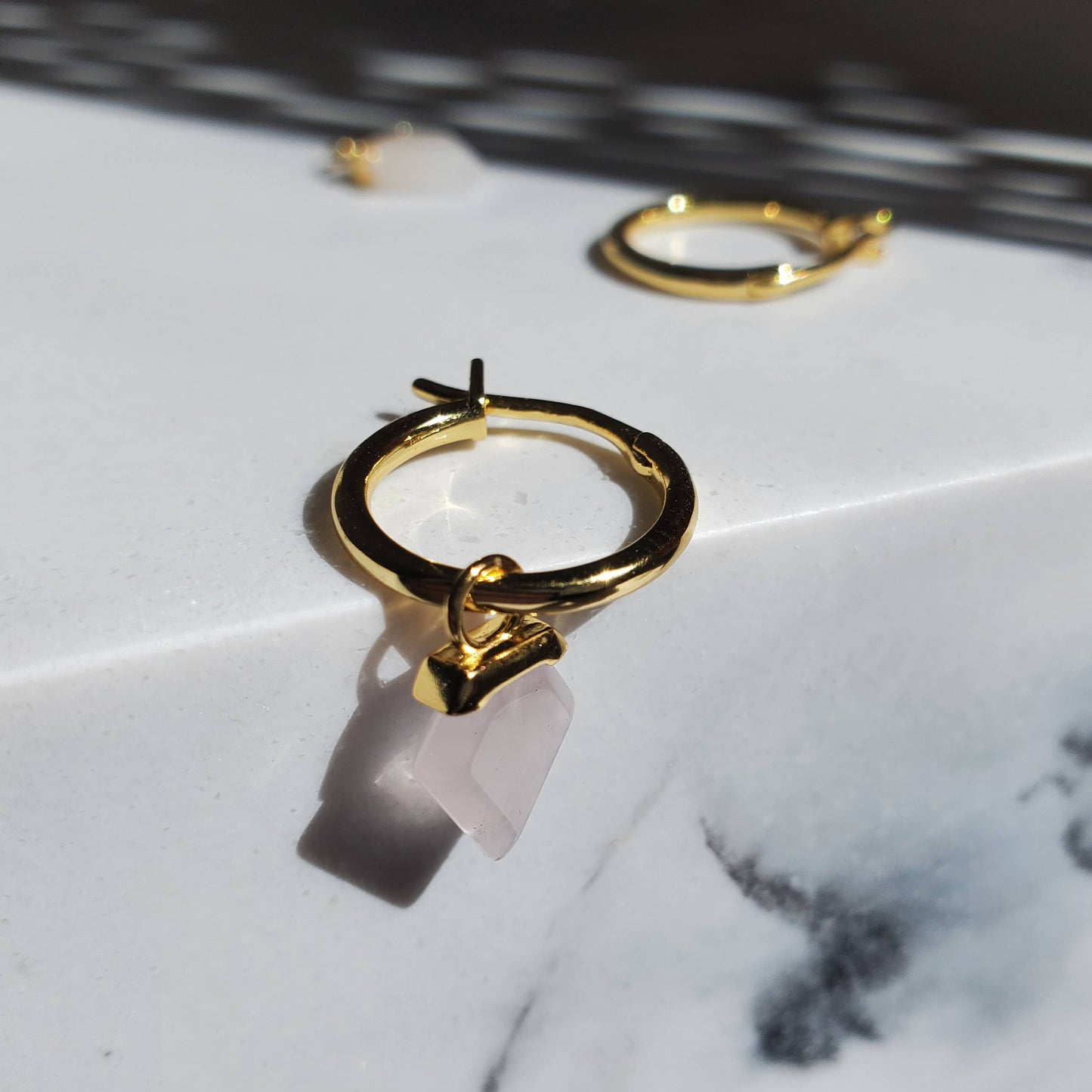 Rose Quartz Crystal Dangle Hoop Earrings