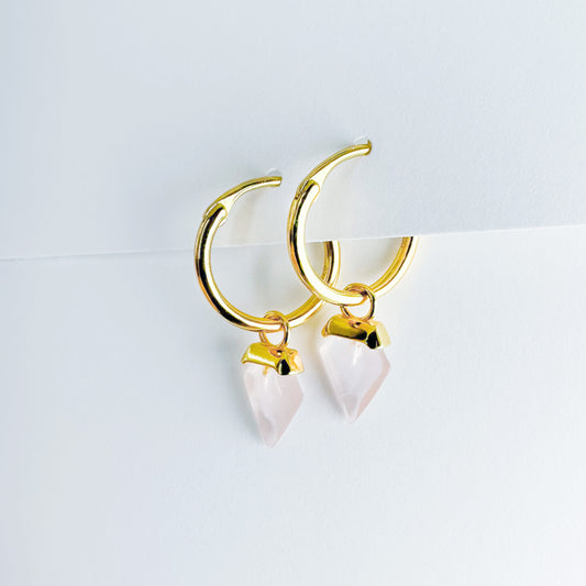 Rose Quartz Crystal Dangle Hoop Earrings